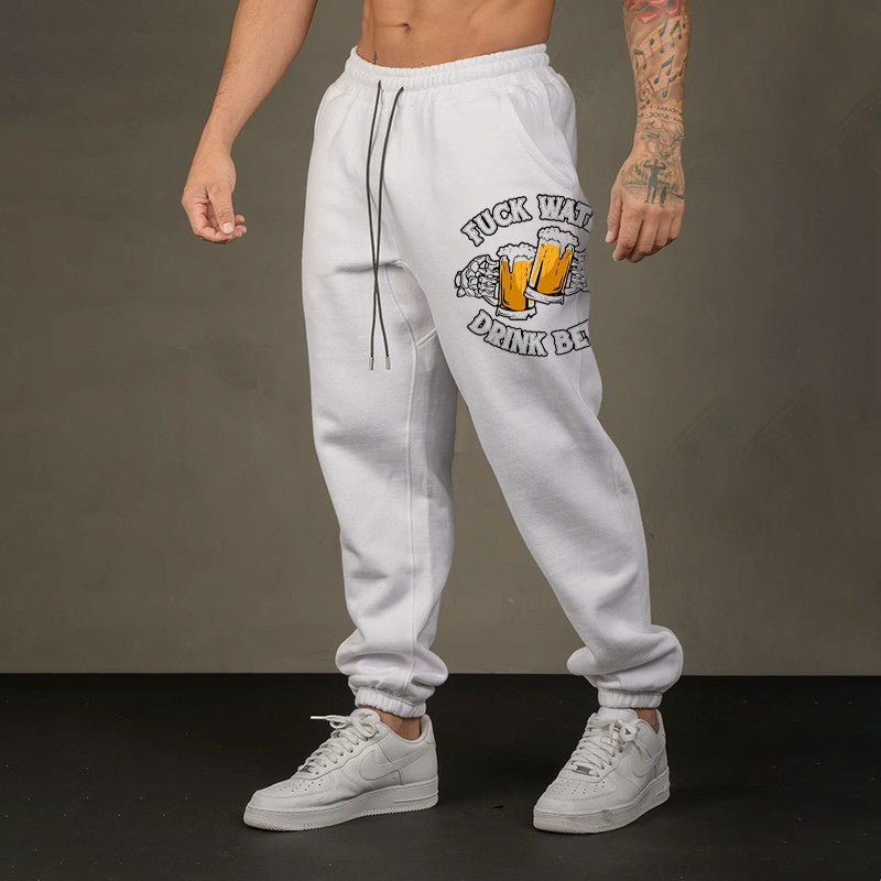 FUCK WATER DRINK BEER Cheerful Time GRAPHIC PRINT JOGGERS