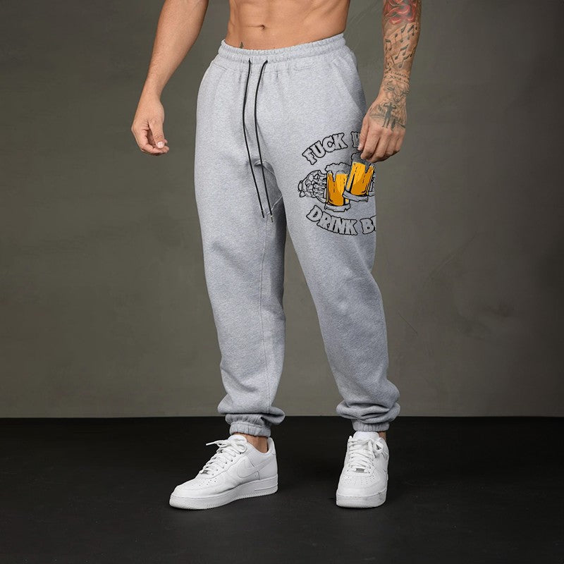 FUCK WATER DRINK BEER Cheerful Time GRAPHIC PRINT JOGGERS