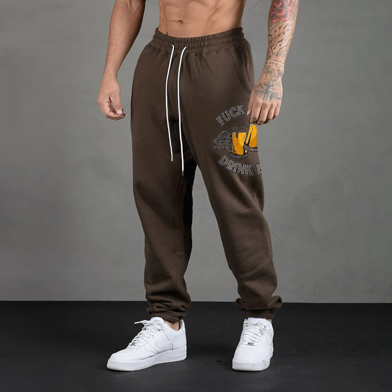 FUCK WATER DRINK BEER Cheerful Time GRAPHIC PRINT JOGGERS