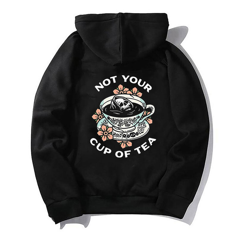 NOT YOUR CUP OF TEA Skull Scented Tea Graphic Black Print Hoodie