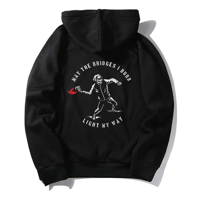 MAY THE BRIDGES I BURN LIGHT MY WAY Skull Graphic Black Print Hoodies