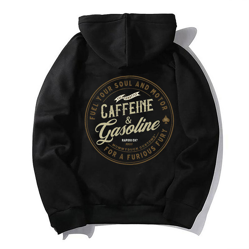 CAFFEINE & GASOLINE Letter Graphic Casual Black Print Hoodie