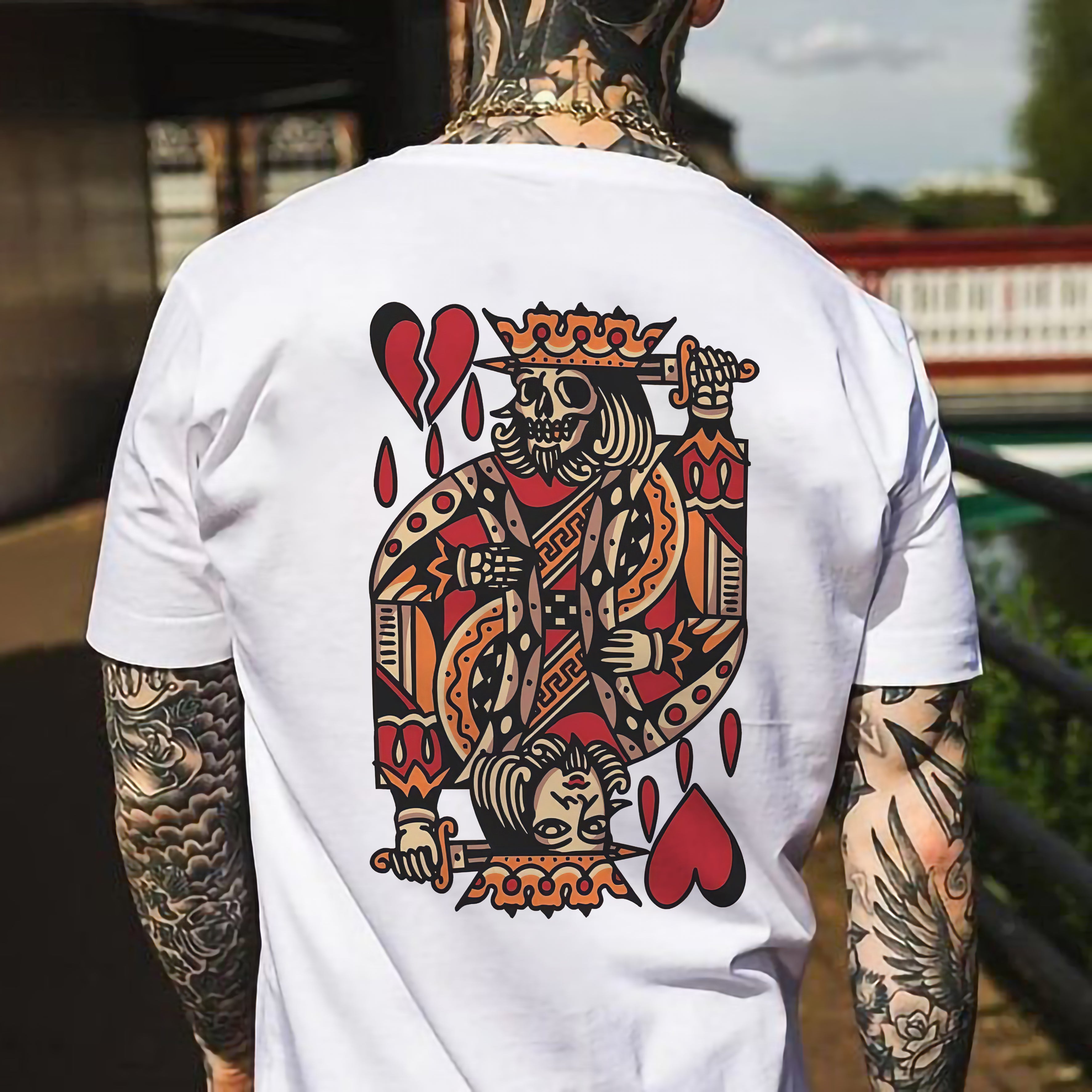 Playing Card Skull Print Casual T-shirt