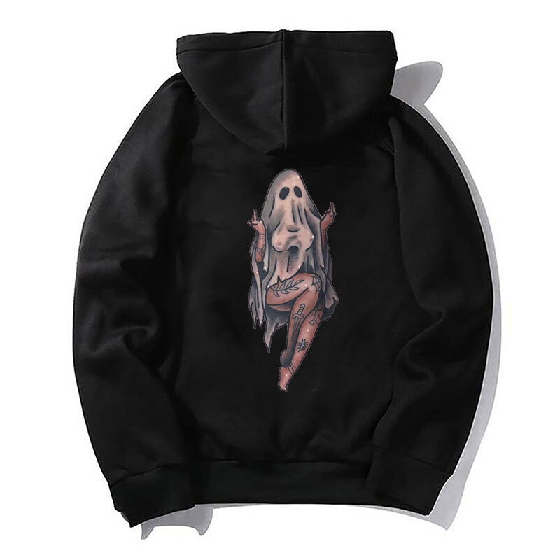 Naughty Sexy Lady Ghost with Tattoo Black Print Hoodie