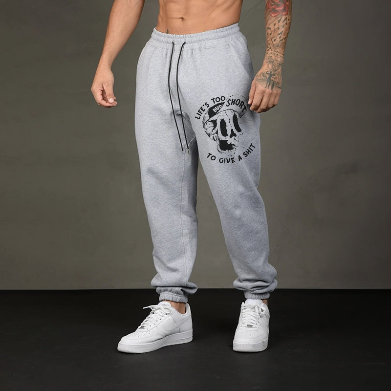 LIFE’S TOO SHORT TO GIVE A SHIT FUNNY SKULL PRINT JOGGERS