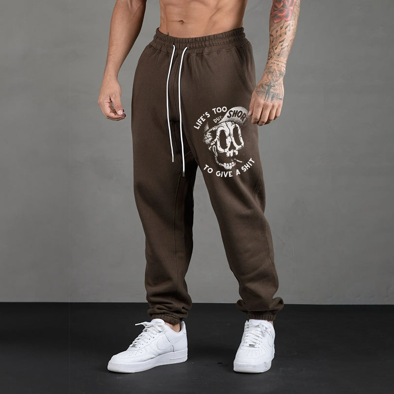 LIFE’S TOO SHORT TO GIVE A SHIT FUNNY SKULL PRINT JOGGERS