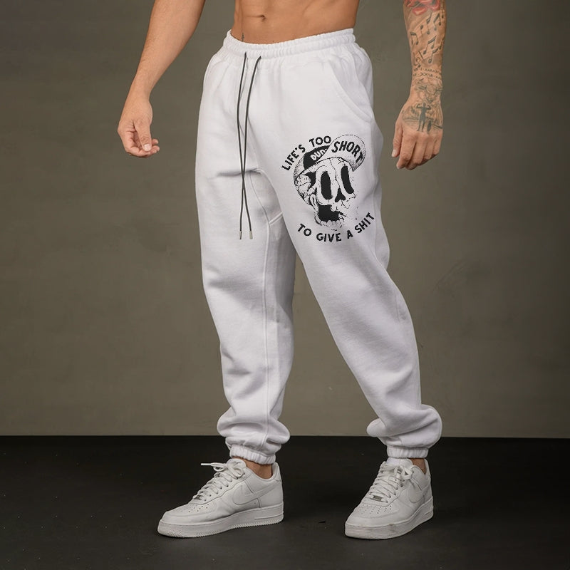 LIFE’S TOO SHORT TO GIVE A SHIT FUNNY SKULL PRINT JOGGERS