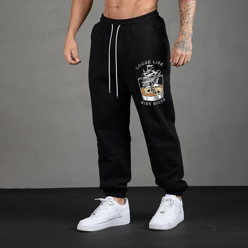 LOOSE LIPS SINK SHIPS SKULLS SHIP IN THE WATER GRAPHIC PRINT JOGGERS