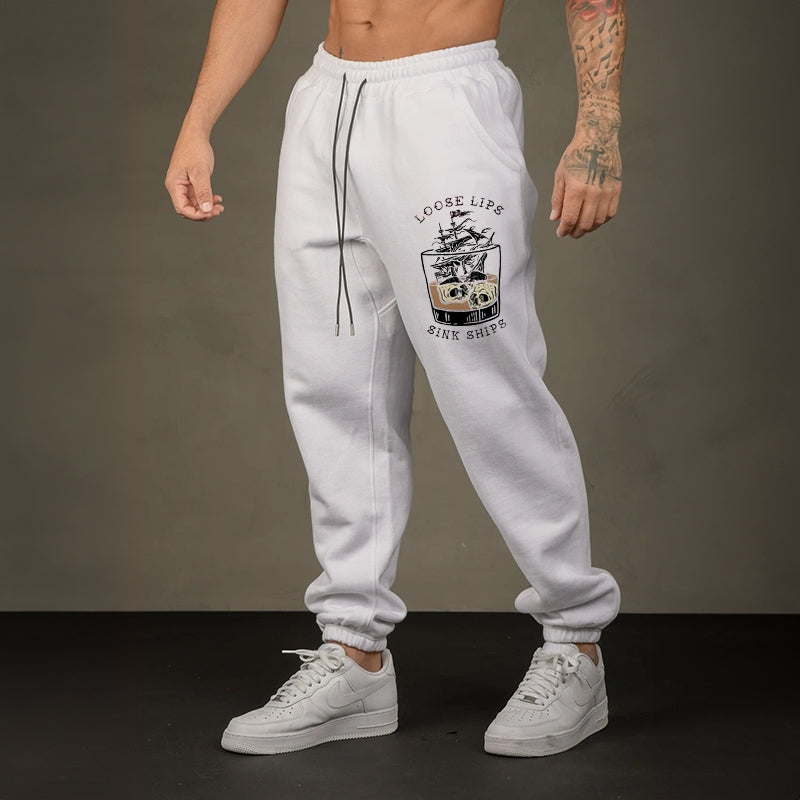 LOOSE LIPS SINK SHIPS SKULLS SHIP IN THE WATER GRAPHIC PRINT JOGGERS