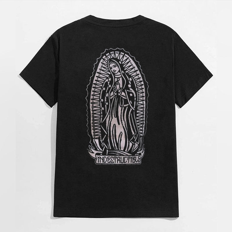 Goddess Praying Letter Vintage Style Graphic Black Print T-shirt