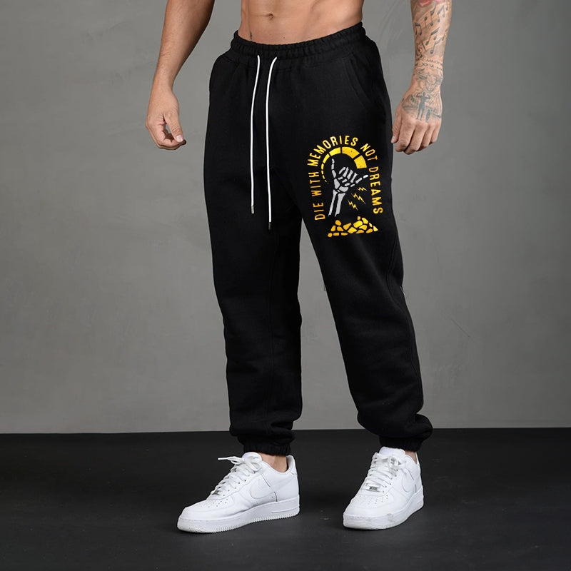 DIE WITH MEMORIES NOT DREAMS White Print Joggers