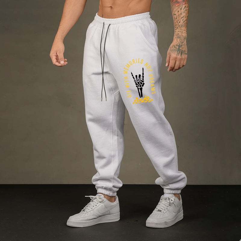 DIE WITH MEMORIES NOT DREAMS White Print Joggers