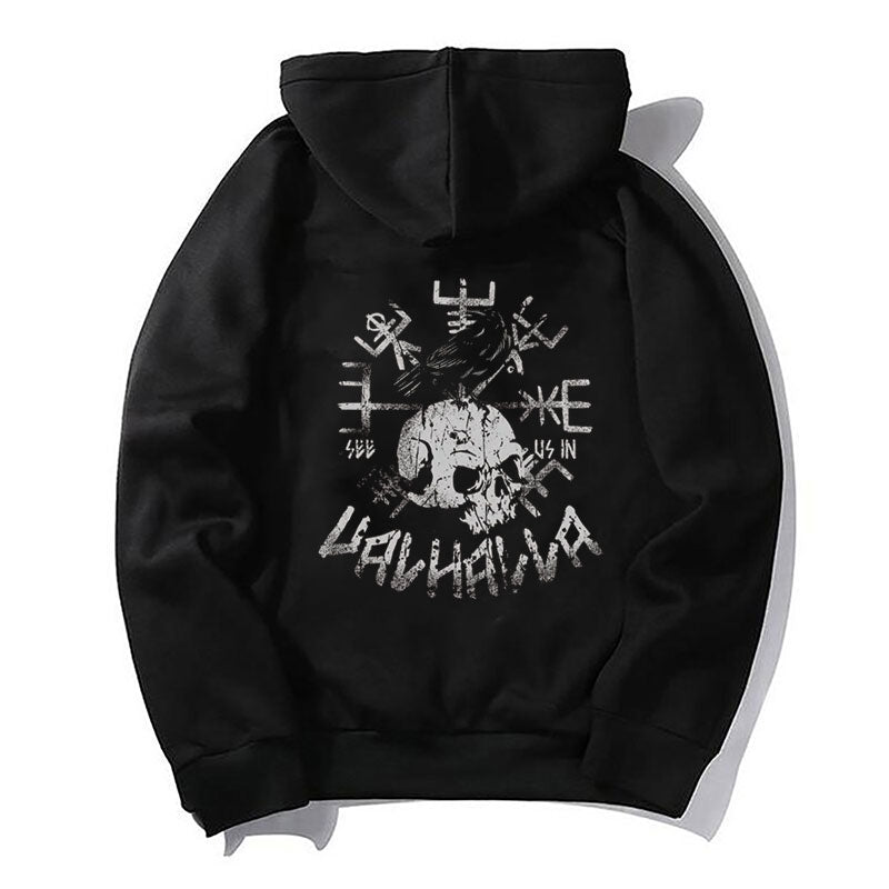 SEE US IN VAV HAVVA Skull Design Casual Graphic Black Print Hoodie