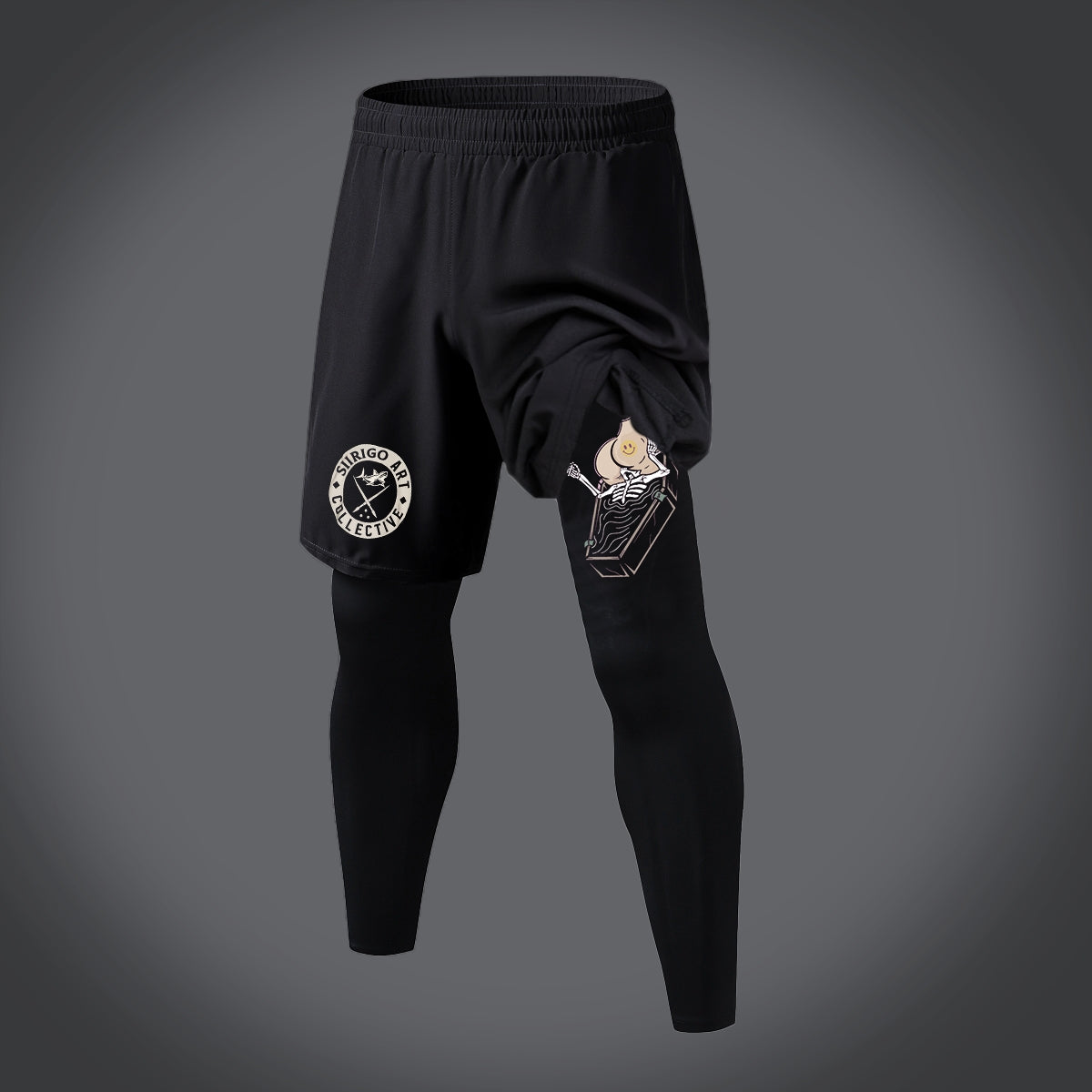 Skull Eat the Naked Ass in the Coffin Graphic Print Copper Compression Two In One Piece Running Tights Trousers Shorts