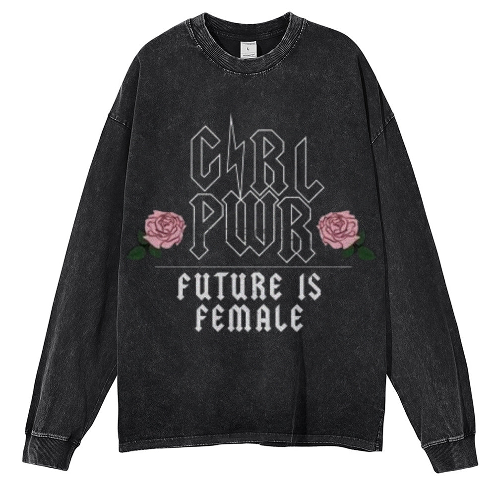 Oversized Vintage Washed Future Is Female Graphic Sweatshirt