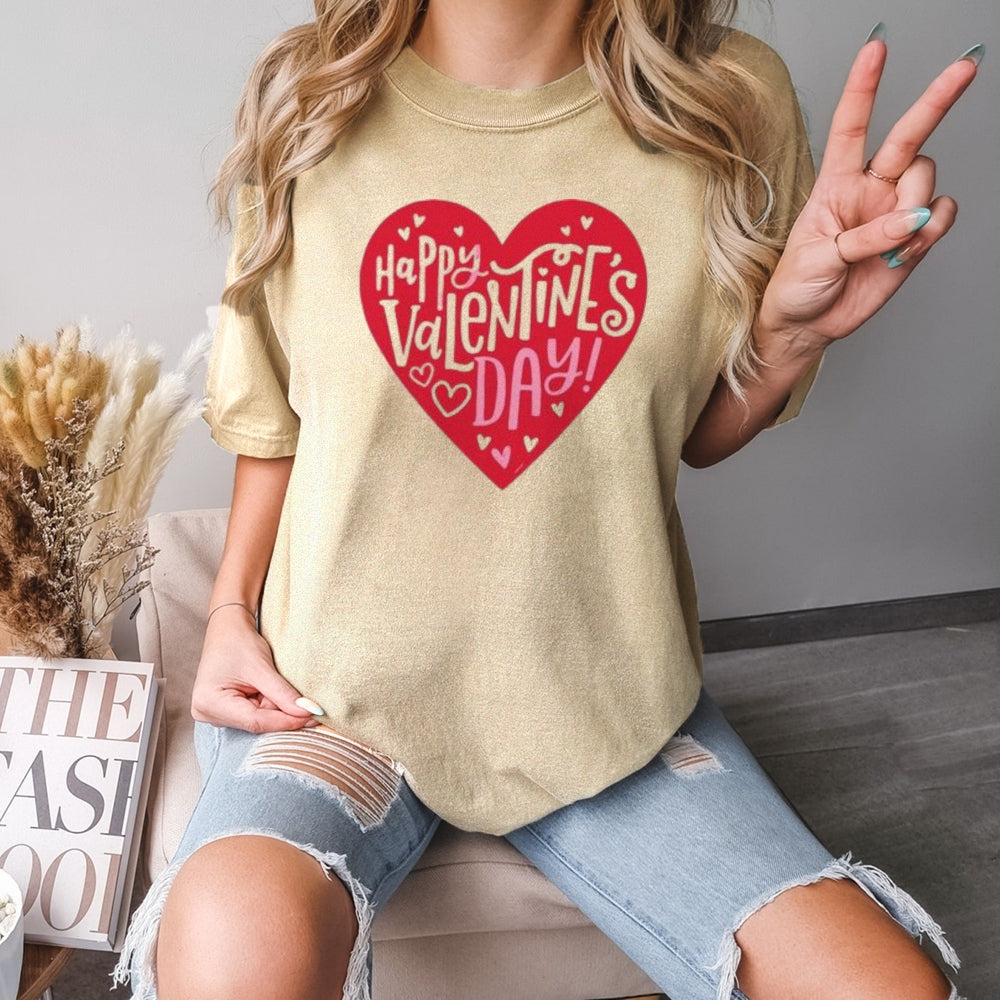 Women Happy Valentine's Day Heart Print Graphic T-shirt