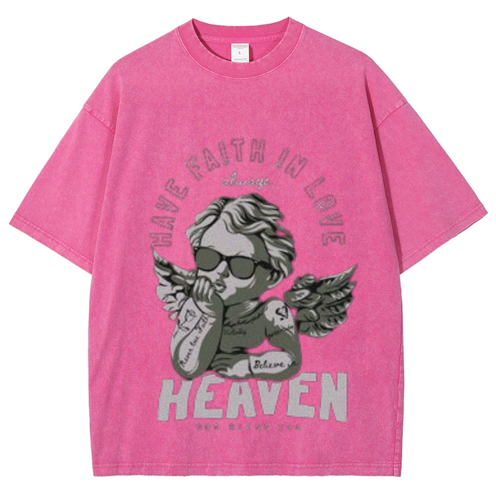 Women Washed Vintage Heaven Graphic T-shirt