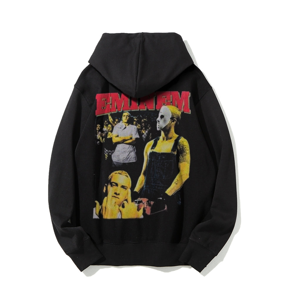 Mens Vintage Eminem Darkness Style Print Graphic Pullover With Kangaroo Pocket Hoodies