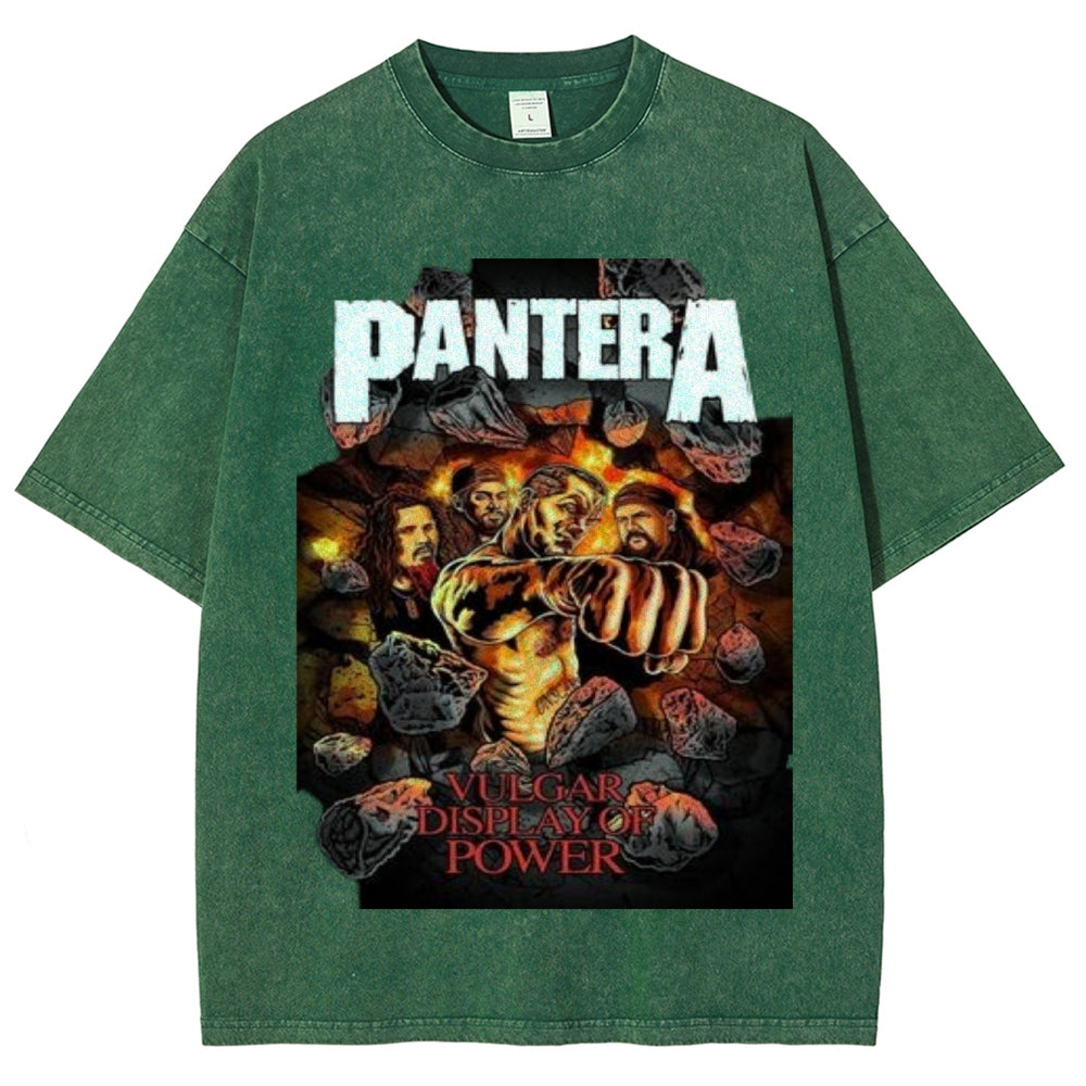 Unisex Vintage The Pantera Rock Band Print Short Sleeve Casual Graphic Washed T-shirt