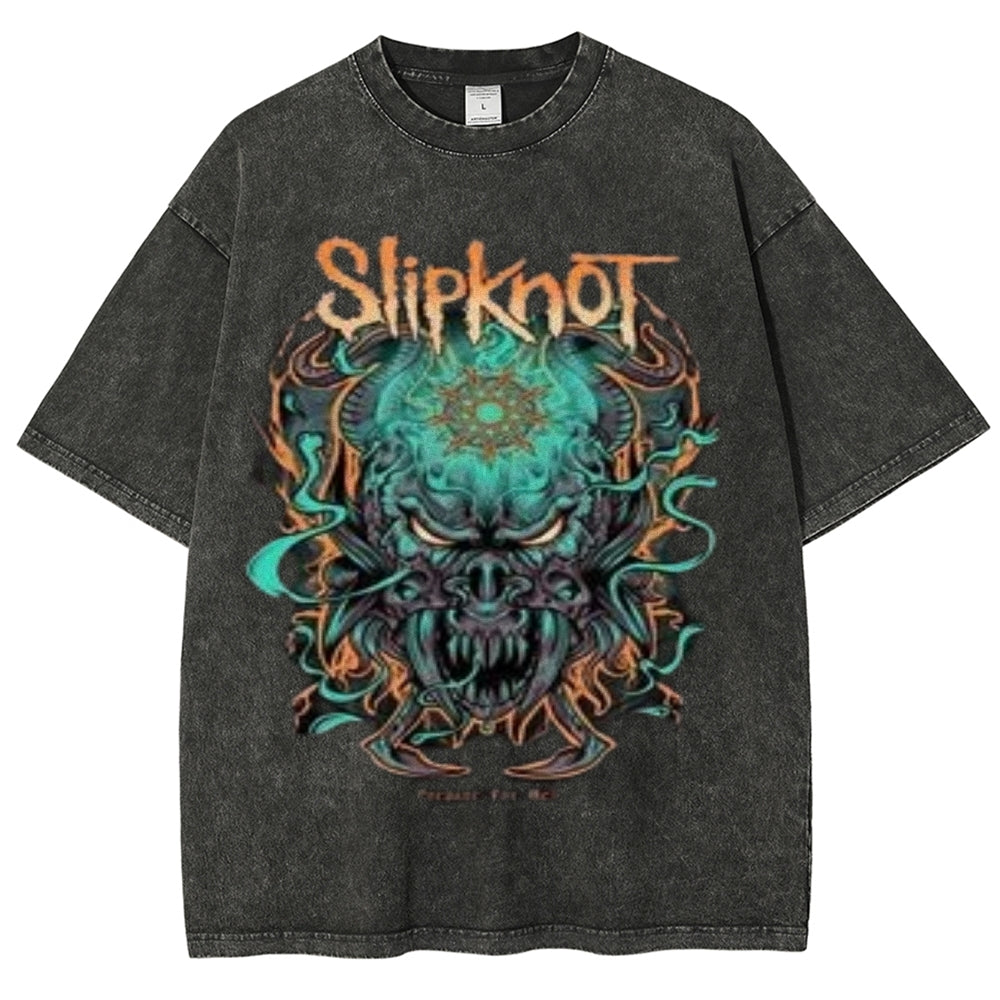 Unisex Vintage The Slipknot Rock Band Print Short Sleeve Casual Graphic Washed T-shirt