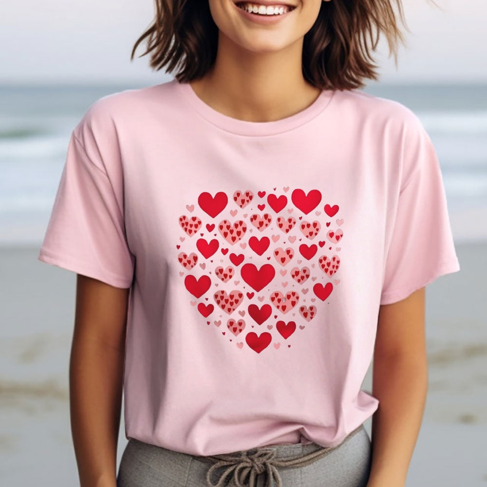 Women Valentine's Day Love Red Heart Print Graphic T-shirt