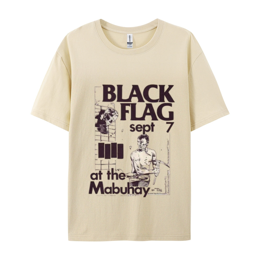 Mens Vintage The Black Flag Rock Band Print Cotton Short Sleeve Casual Graphic T-shirt