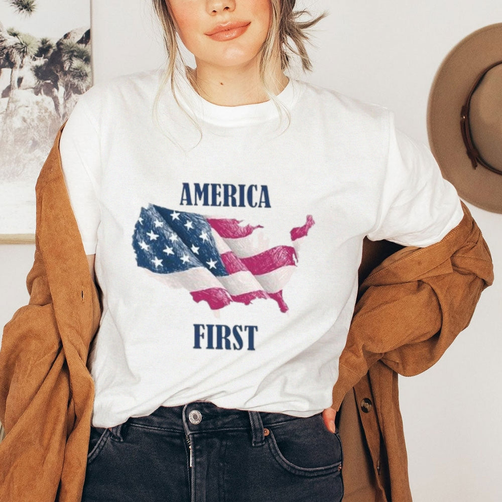 Women America First Flag Print T-shirt