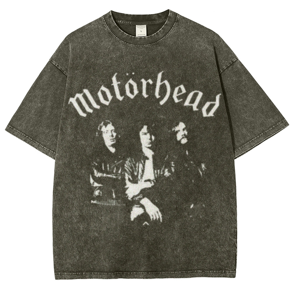 Unisex Vintage The Motorhead Rock Band Print Short Sleeve Casual Graphic Washed T-shirt