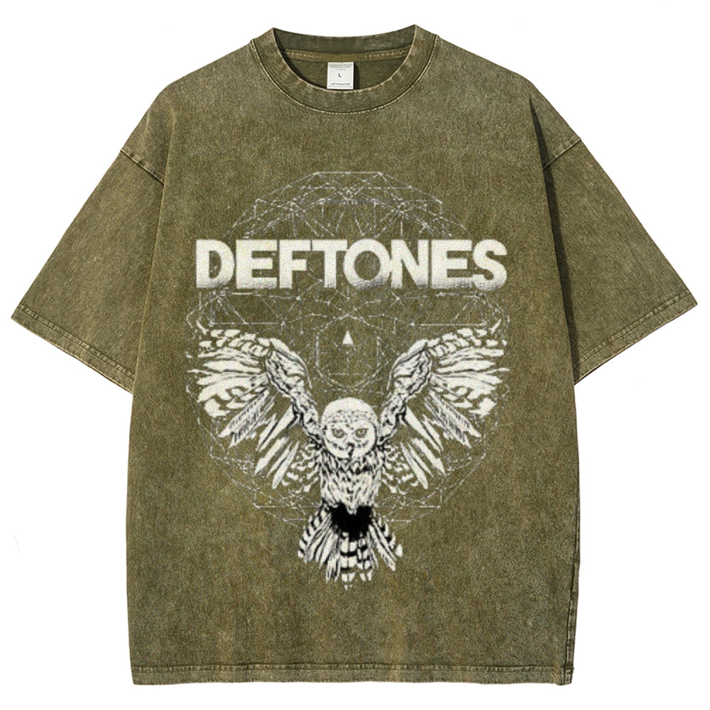 Unisex Vintage The Deftones Rock Band Print Short Sleeve Casual Graphic Washed T-shirt