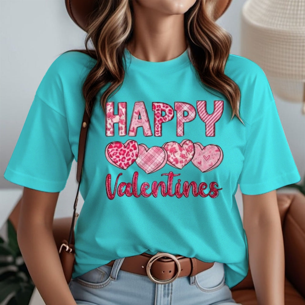 Women Happy Valentine's Day Print Graphic T-shirt