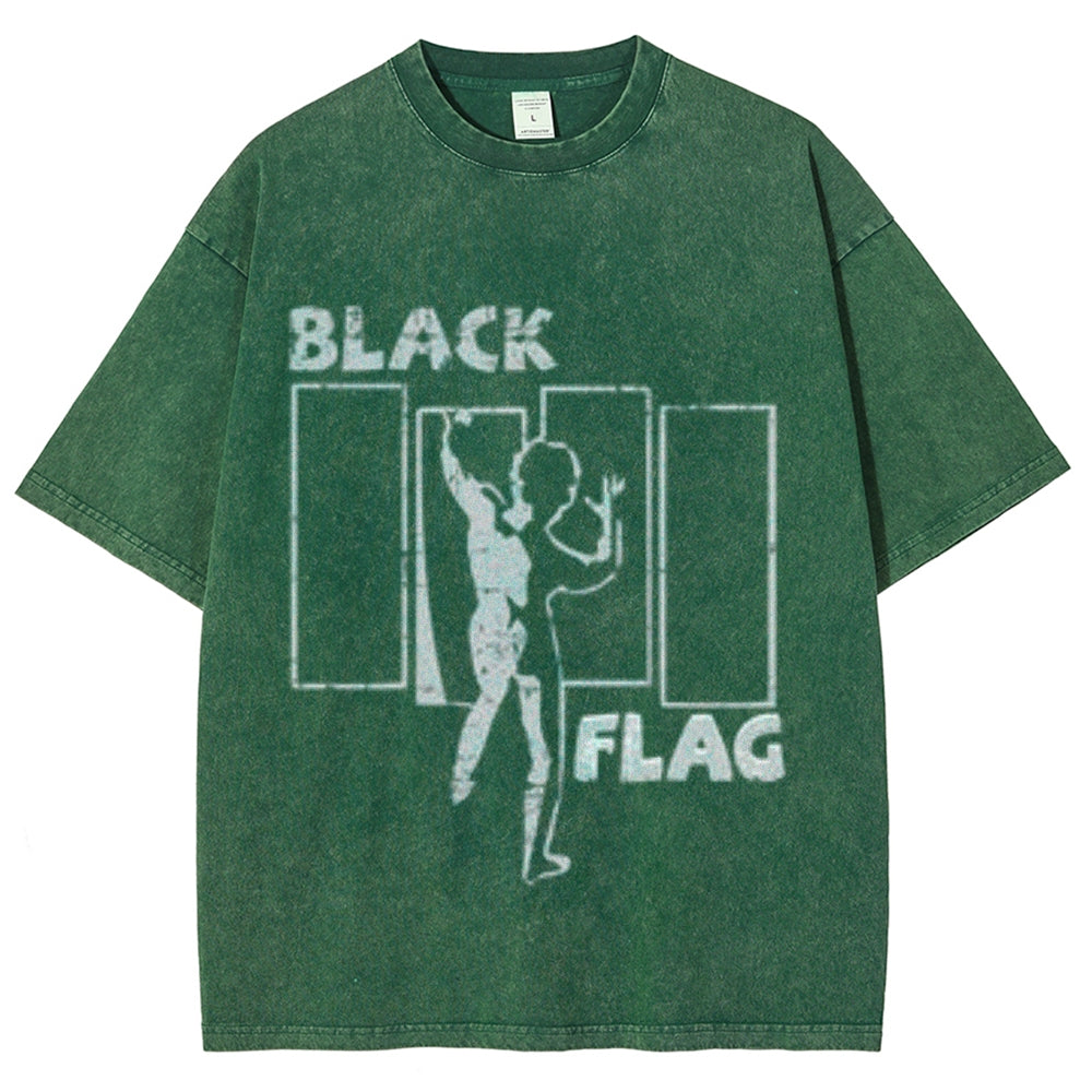 Unisex Vintage The Black Flag Rock Band Print Short Sleeve Casual Graphic Washed T-shirt