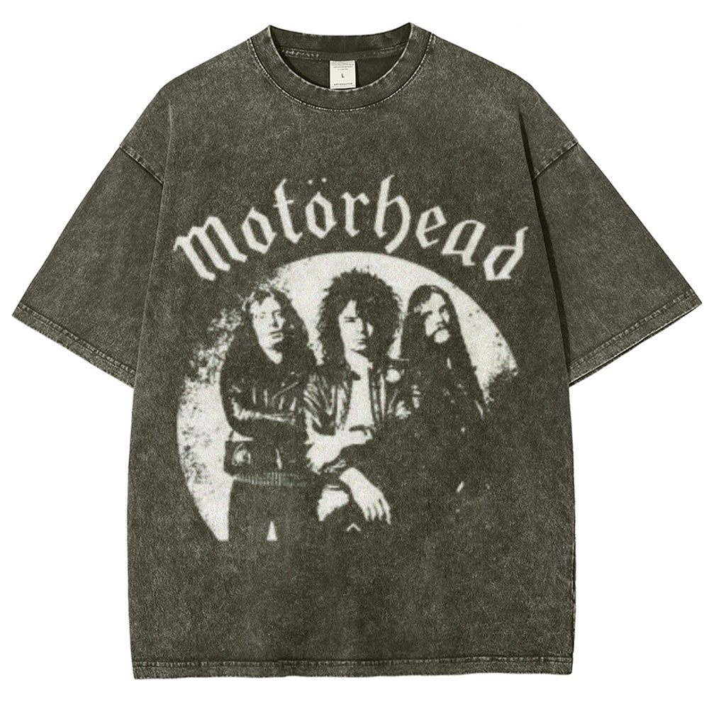 Unisex Vintage The Motorhead Rock Band Print Short Sleeve Casual Graphic Washed T-shirt