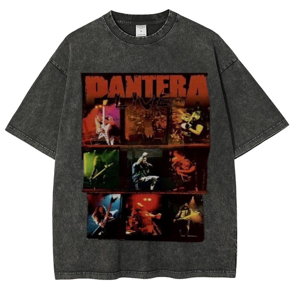 Unisex Vintage The Pantera Rock Band Print Short Sleeve Casual Graphic Washed T-shirt