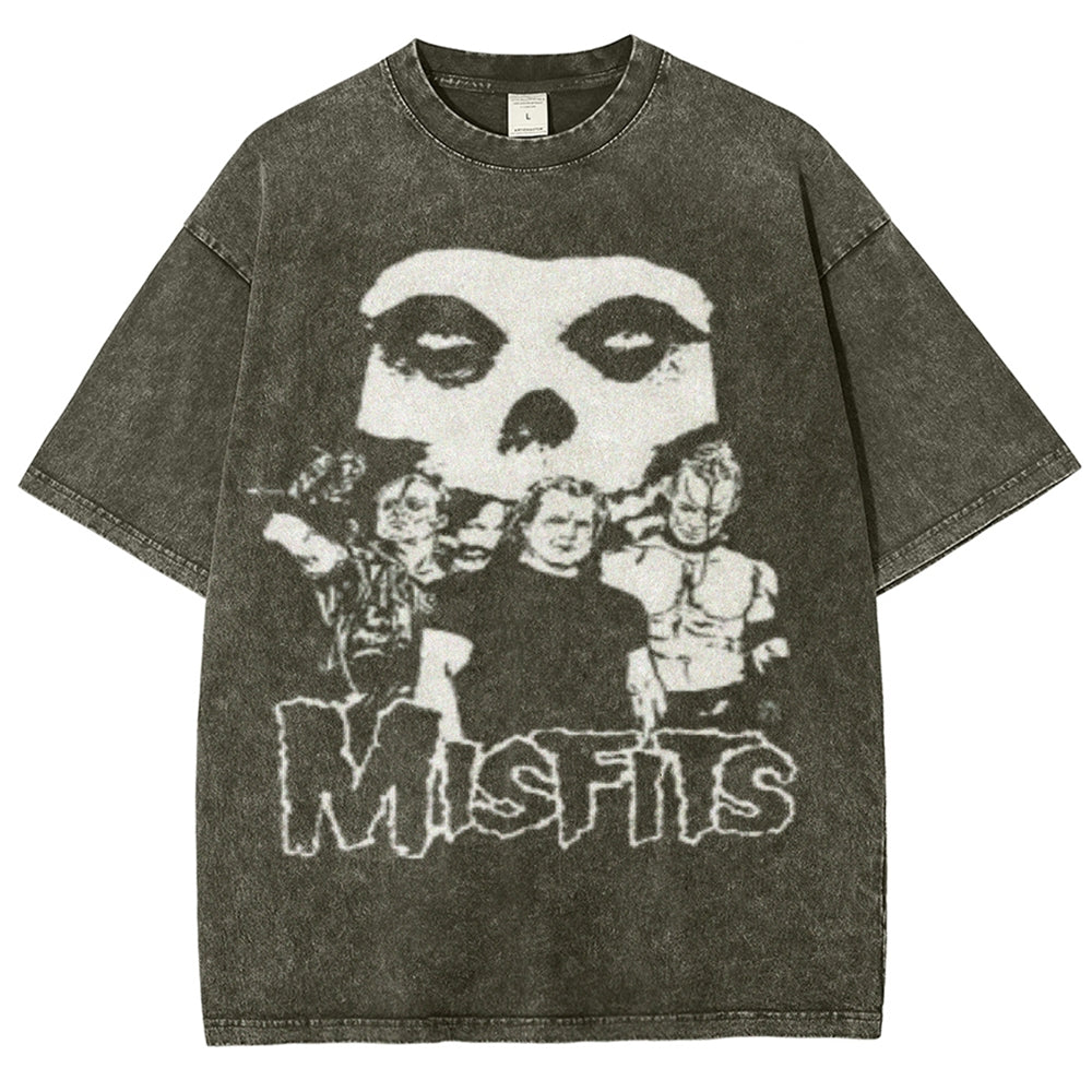 Unisex Vintage The Misfits Rock Band Print Short Sleeve Casual Graphic Washed T-shirt