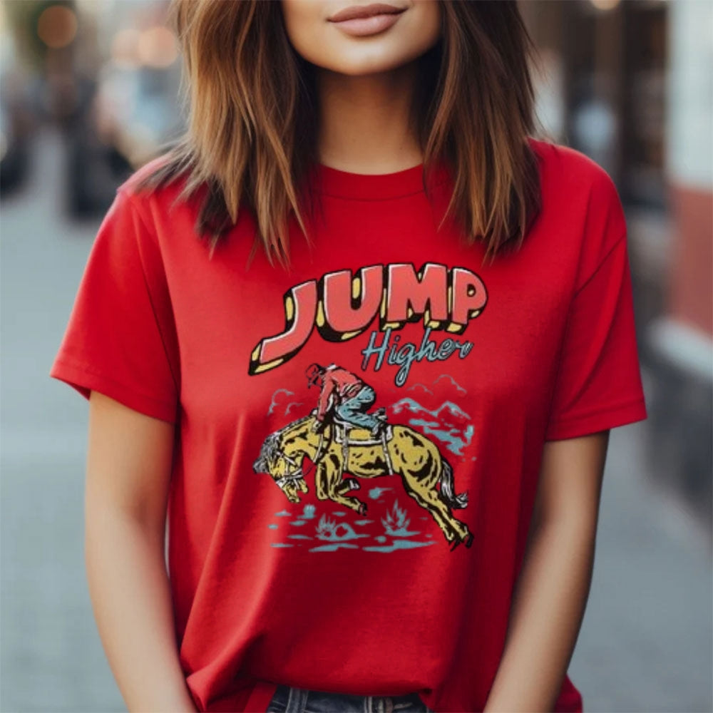 Women Cowboy Jump Higher Print Graphic T-shirt