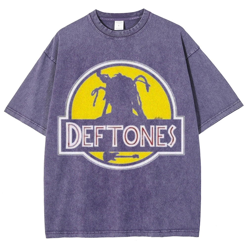 Unisex Vintage The Deftones Rock Band Print Short Sleeve Casual Graphic Washed T-shirt