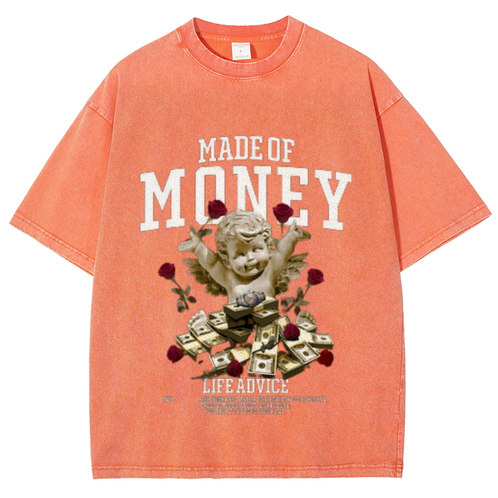 Women Washed Vintage Made Of Money Graphic T-shirt