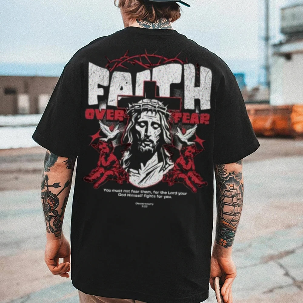 Mens Faith Over Fear Gothic Graphic Tee