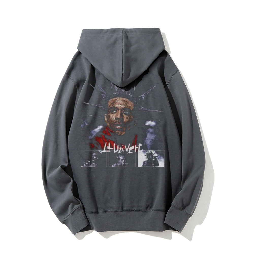 Mens Vintage Lil Uzi Darkness Style Print Graphic Pullover With Kangaroo Pocket Hoodies