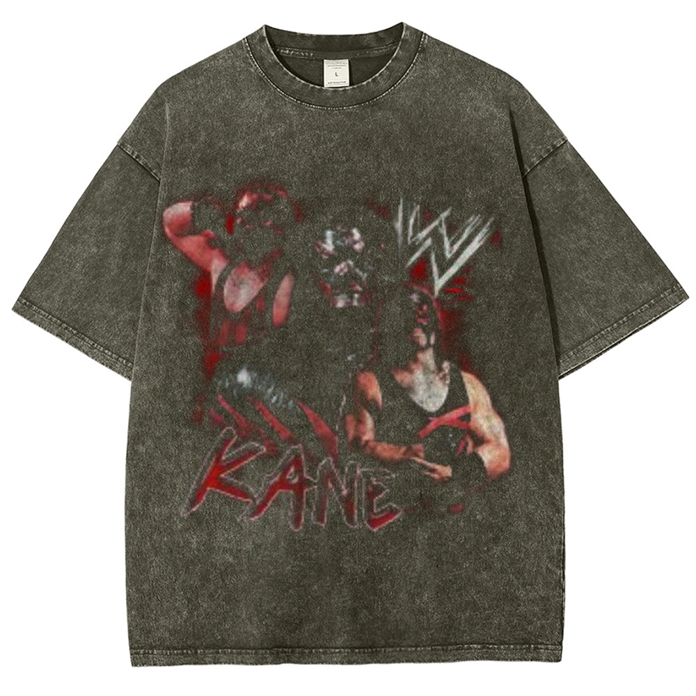 Unisex Vintage Kane Darkness Style Graphic Short Sleeve Washed T-shirt