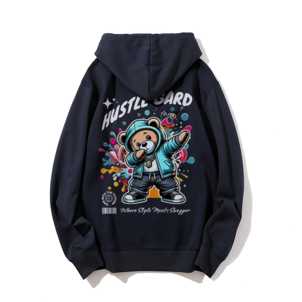 Mens HUSTLE GARD Bear Graphic Hoodies