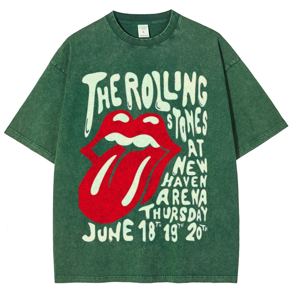 Unisex Vintage The Rolling Stone Rock Band Print Short Sleeve Casual Graphic Washed T-shirt