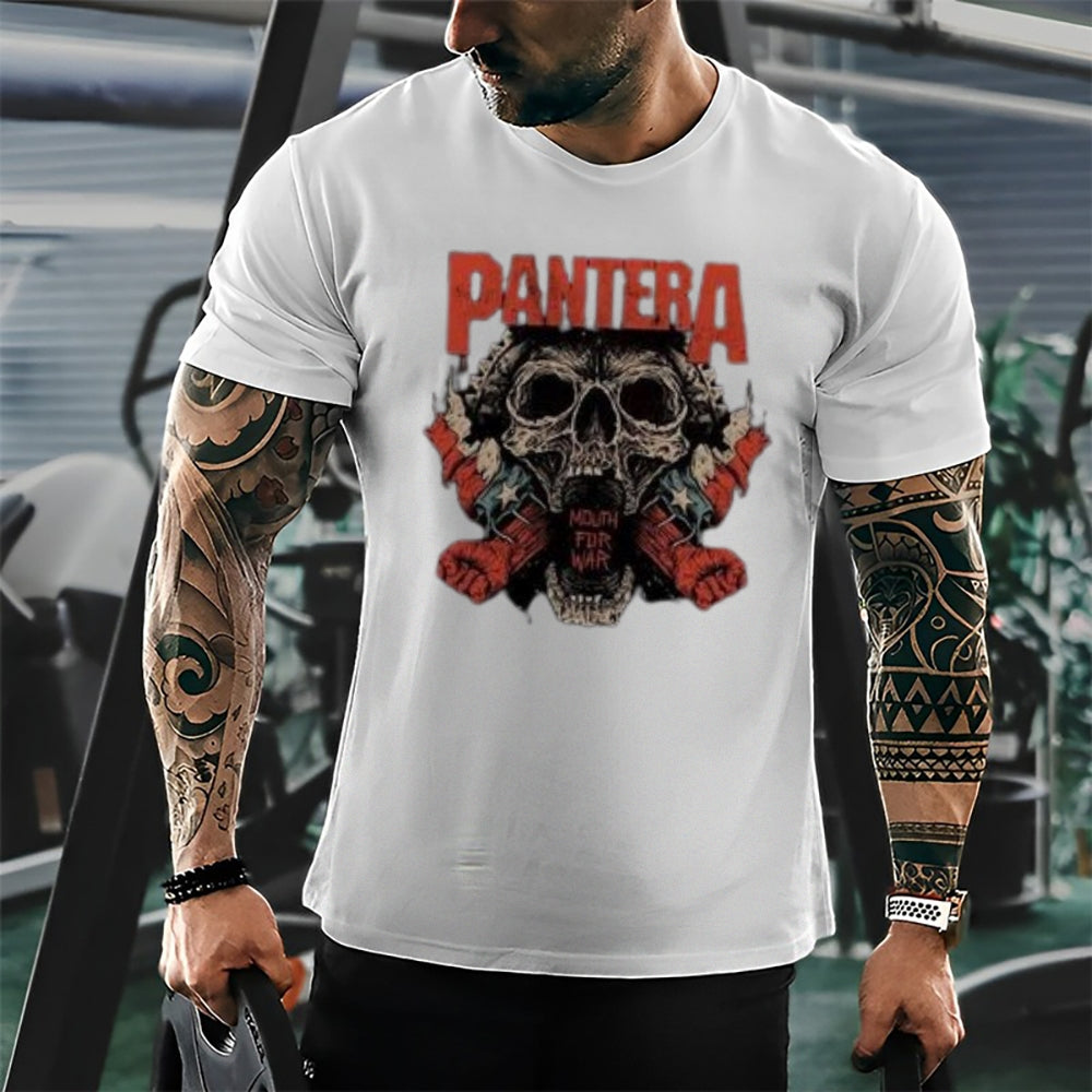 Mens Vintage The Pantera Rock Band Print Cotton Short Sleeve Casual Graphic T-shirt