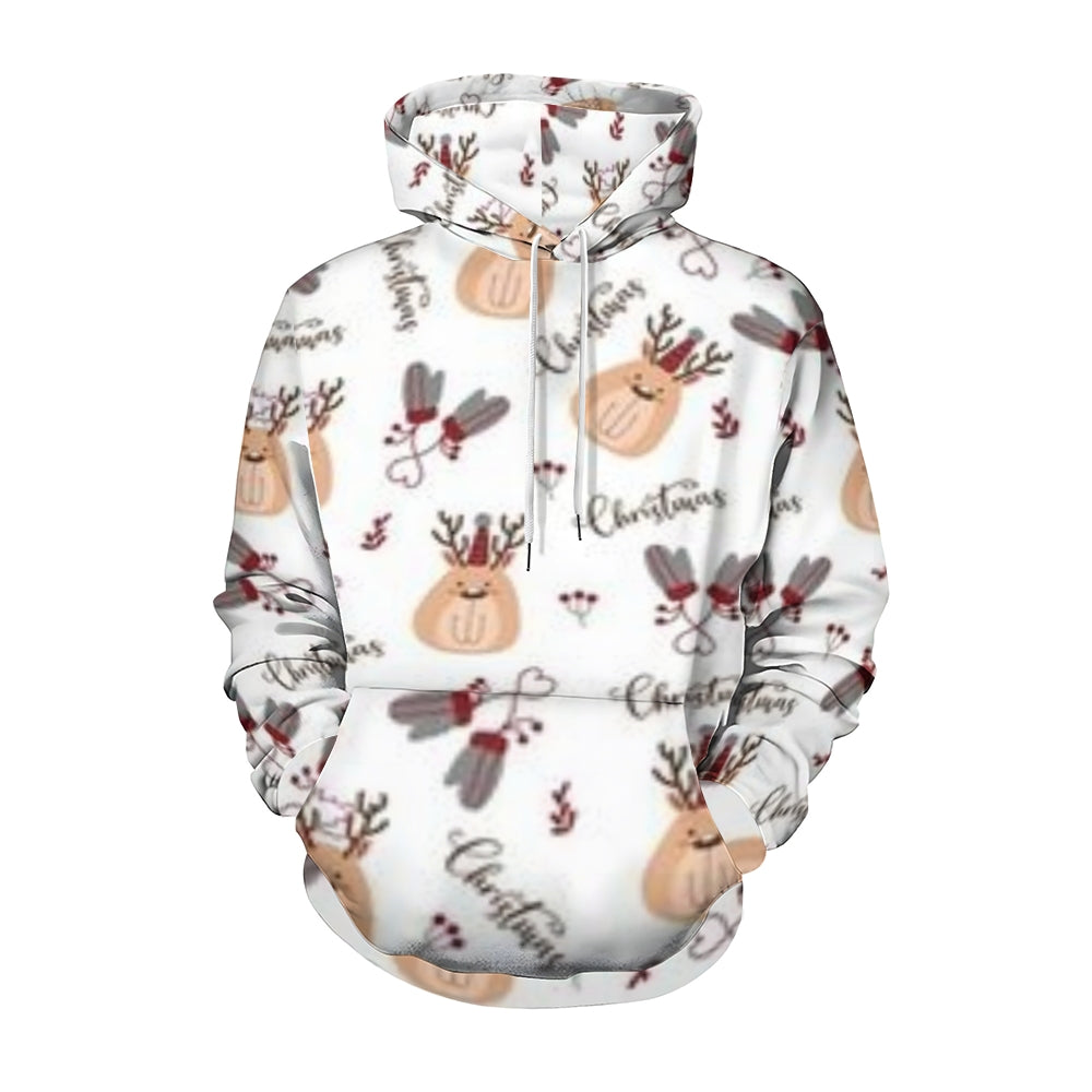 Mens Christmas Reindeer Graphic Pullover With Kangaroo Pocket Hoodies