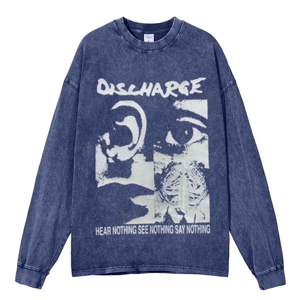 Oversized Vintage Washed Hear Nothing Graphic Sweatshirt