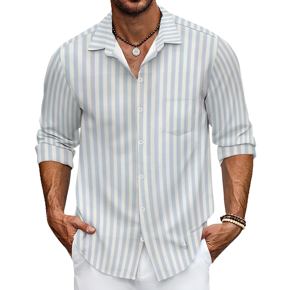 Mens Blue Striped Long Sleeve Shirt