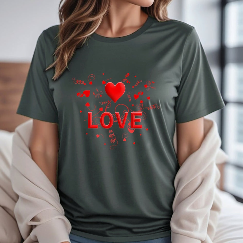 Women Valentine's Day Love Heart Print Graphic T-shirt