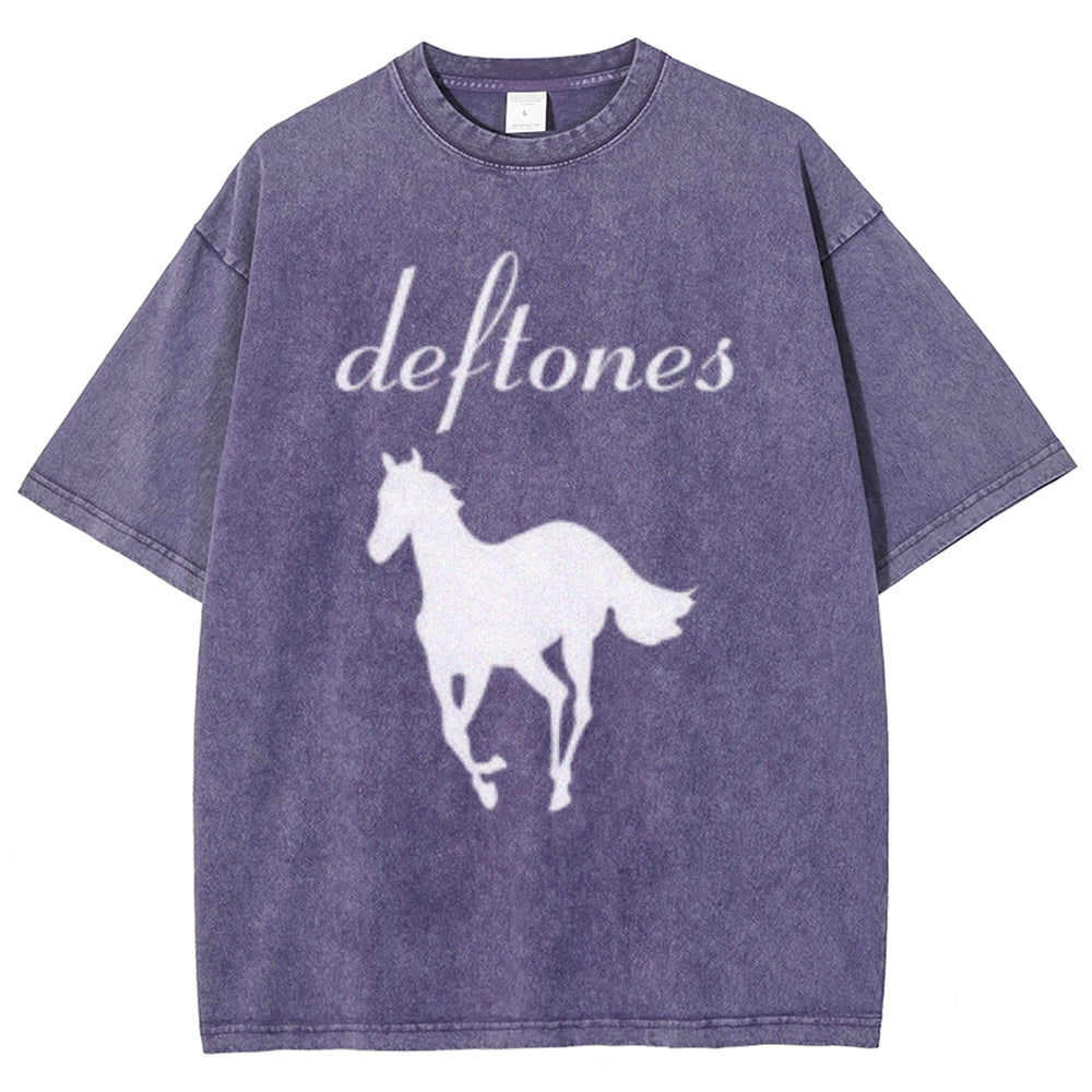 Unisex Vintage The Deftones Rock Band Print Short Sleeve Casual Graphic Washed T-shirt