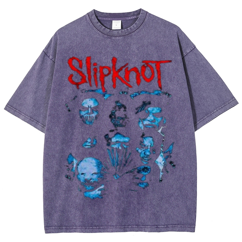 Unisex Vintage The Slipknot Rock Band Print Short Sleeve Casual Graphic Washed T-shirt