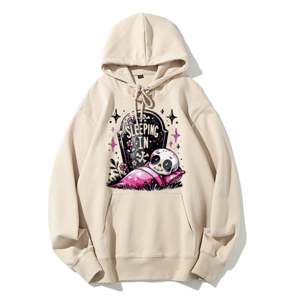 Women Cute Sleeping Skeleton Graphic Hoodies